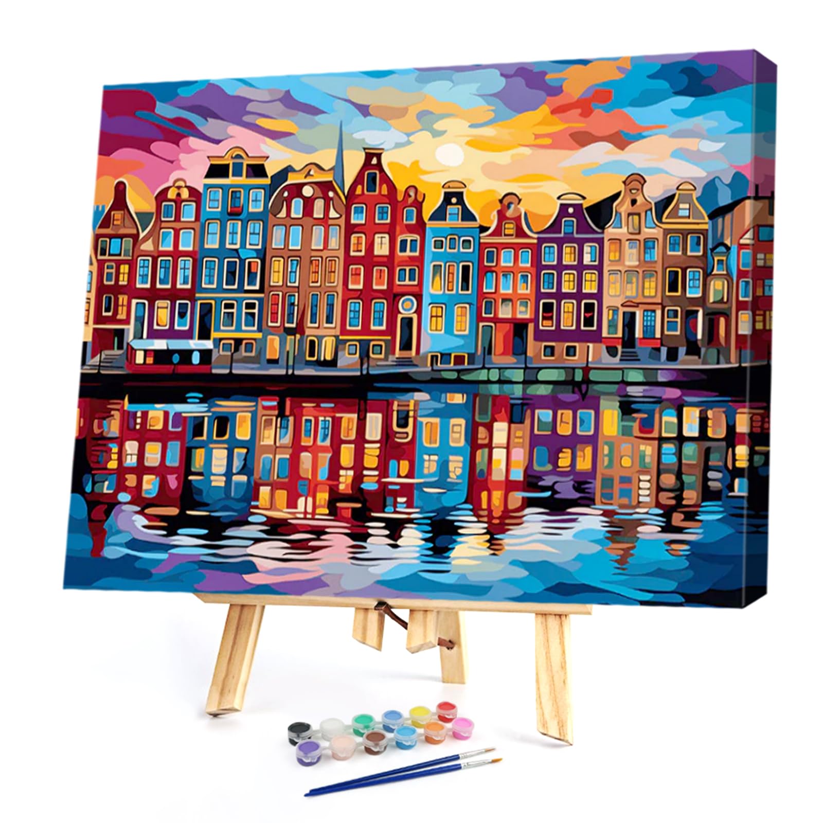 POETRYDRAW Amsterdam Hues DIY Paint By Numbers Kit on Canvas 40x30cm with Frame Oil Easy Painting by Numbers for Beginners Adults Gift Home Wall Decor (Amsterdam Hues)