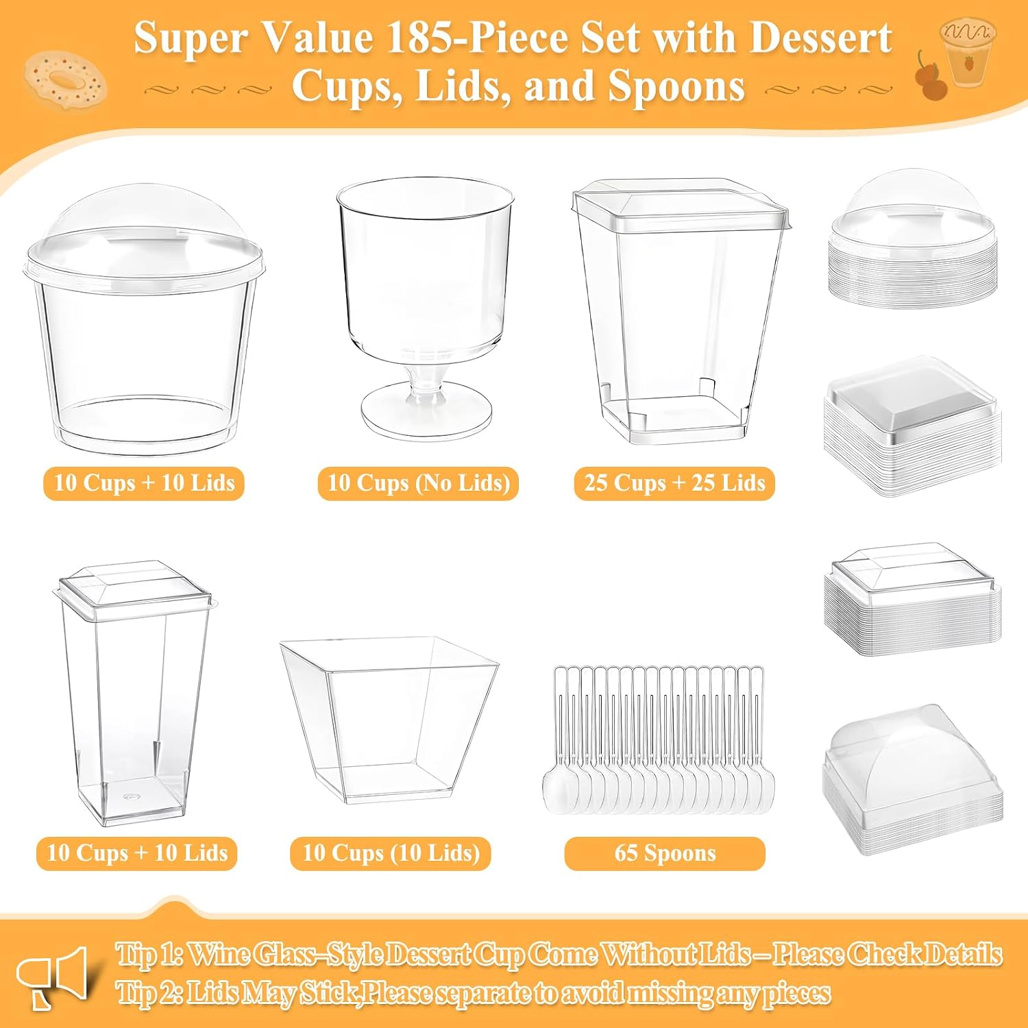 Plastic Dessert Cups with Lids and Spoons 3 oz, 3.5 oz and 5 oz