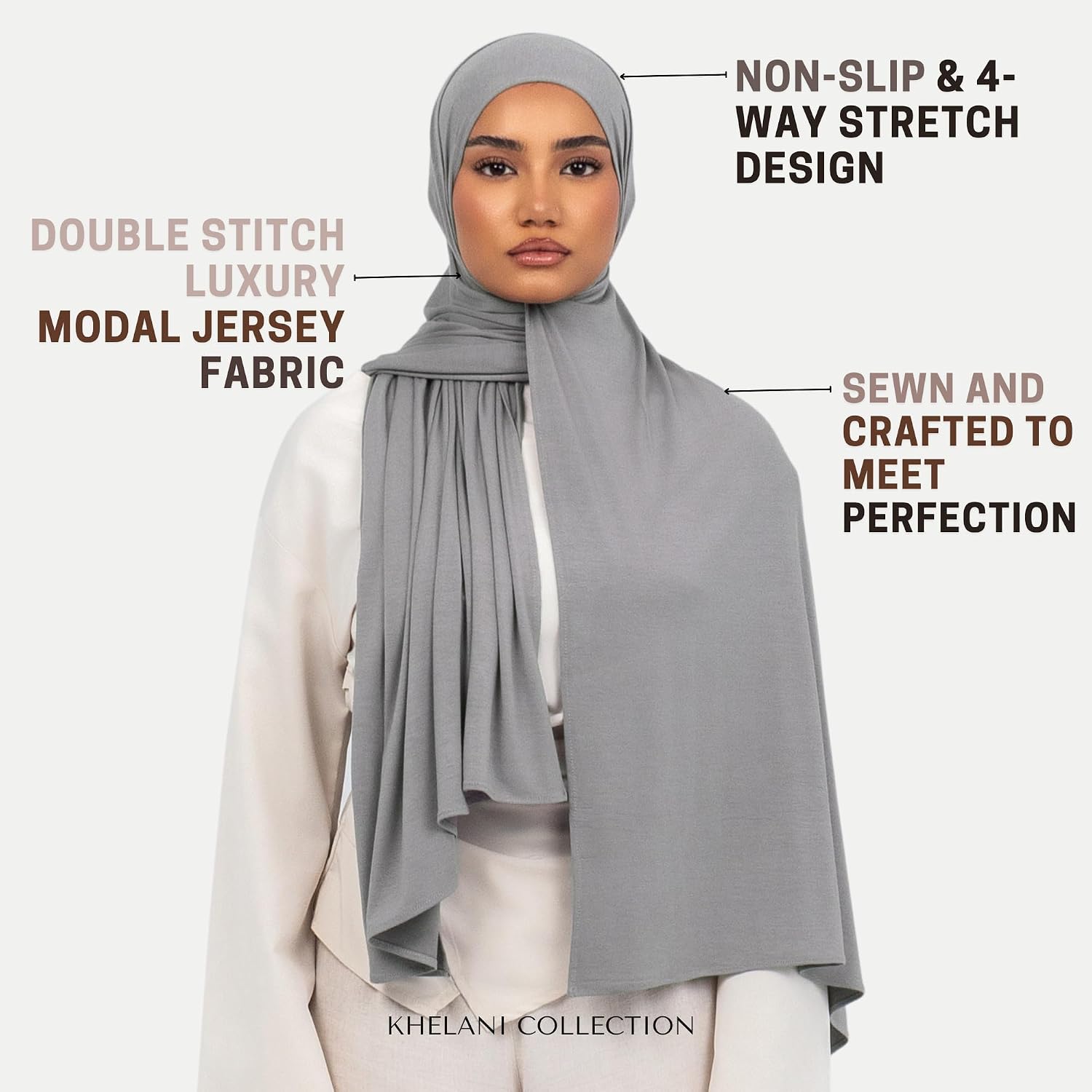 KHELANI Premium Modal Jersey Hijab, Luxury Lightweight Non Slip Stretchy Jersey Head Scarf for Muslim Women, Soft Shawls Wrap