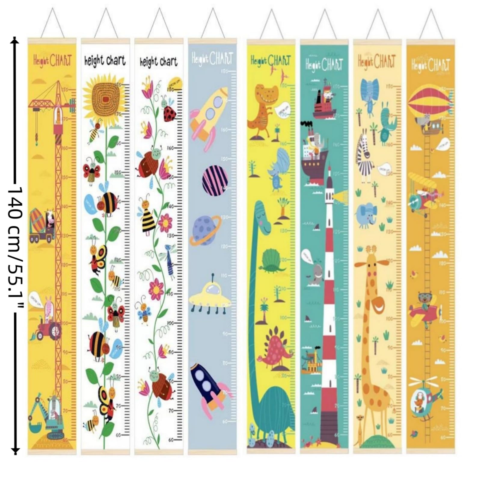Toise Murale Enfant Suspendue avec Joli Design | Règle de Mesure pour Chambre Bébé & Enfant | Décoration Murale Amovible & Réutilisable | Idéal Cadeau pour Garçon et Fille (Hélicoptères)