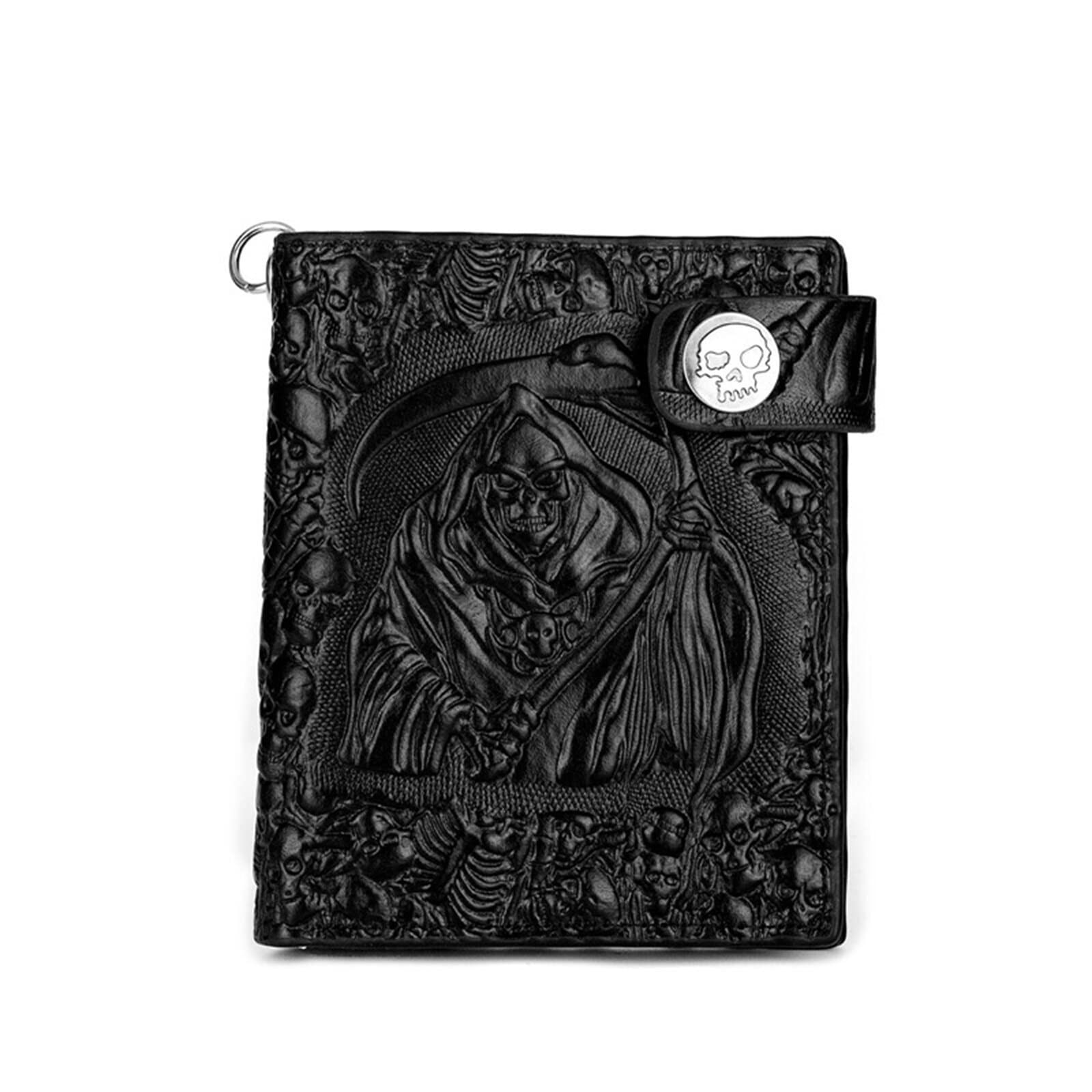 Wornew Men's Black Wallet Pu Leather Wallet Demon Skull Punk Rock Short Anti-Theft Chain Wallet Chain Wallet