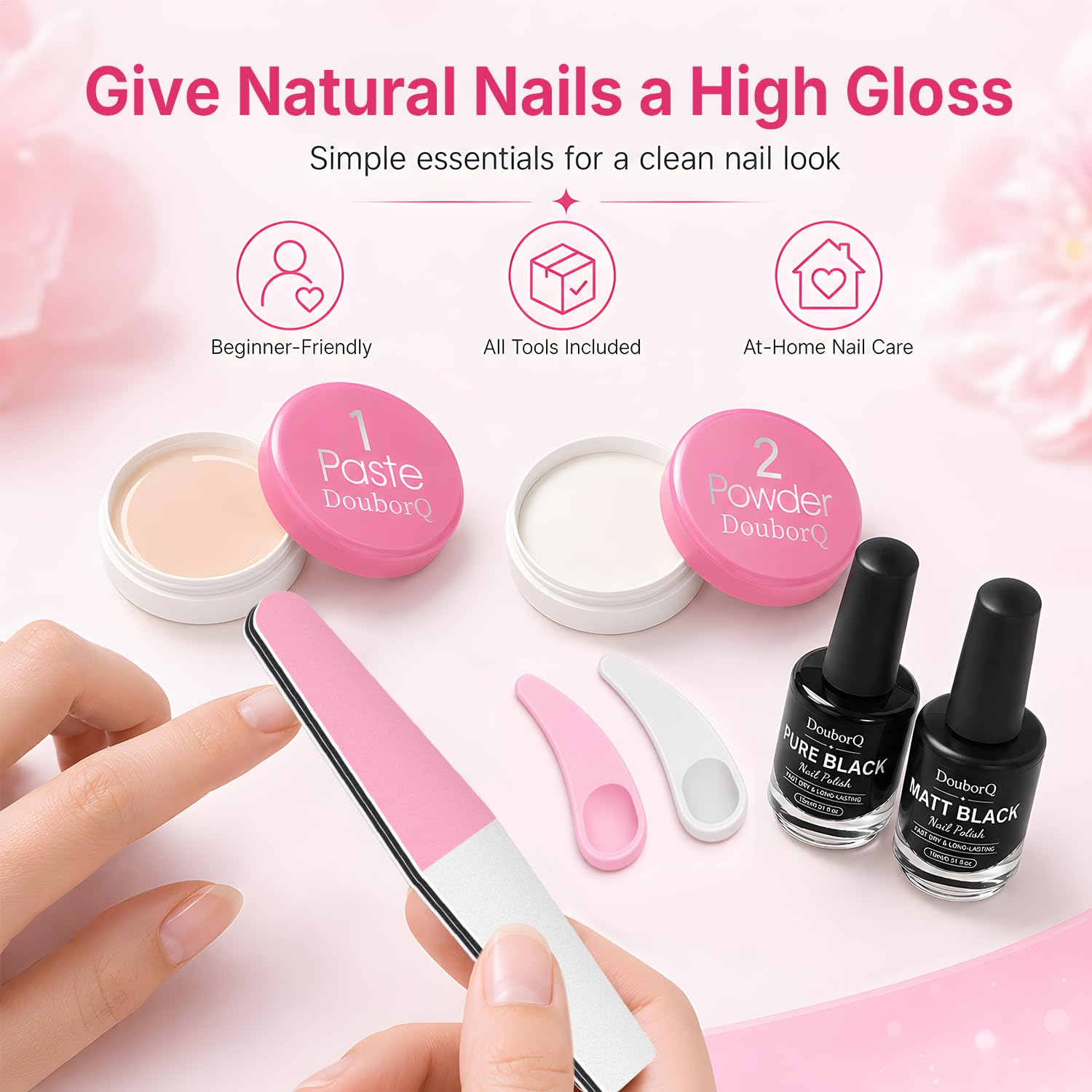Major Dijit Set di smalti neri classici opachi, con set per la cura delle unghie | Set di riparazione più 2 colori: nero lucido e smalto nero opaco da 15 ml, asciugatura rapida, formula alla cheratina