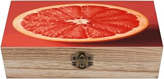 Decorative Wooden Storage Chest Wood Storage Box with Lid Pink Ripe Grapefruit Slice Retro Wooden Box for Photos Mementos