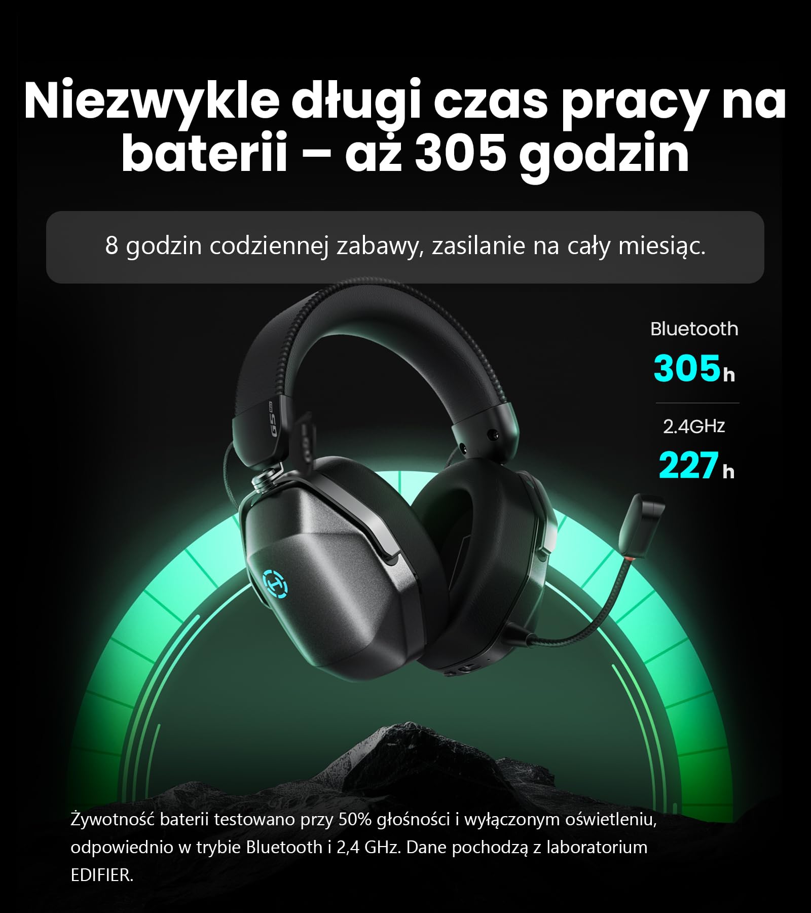 Edifier G5 MAX Bezprzewodowy Zestaw Słuchawkowy do Gier, 305h, Szary | THX Spatial Audio, 2,4 Ghz, Bluetooth 6.0, Hi-Res, Przetworniki Pen Średnicy 53 mm, Tryb Czteropasmowy, Odłączany Mikrofon