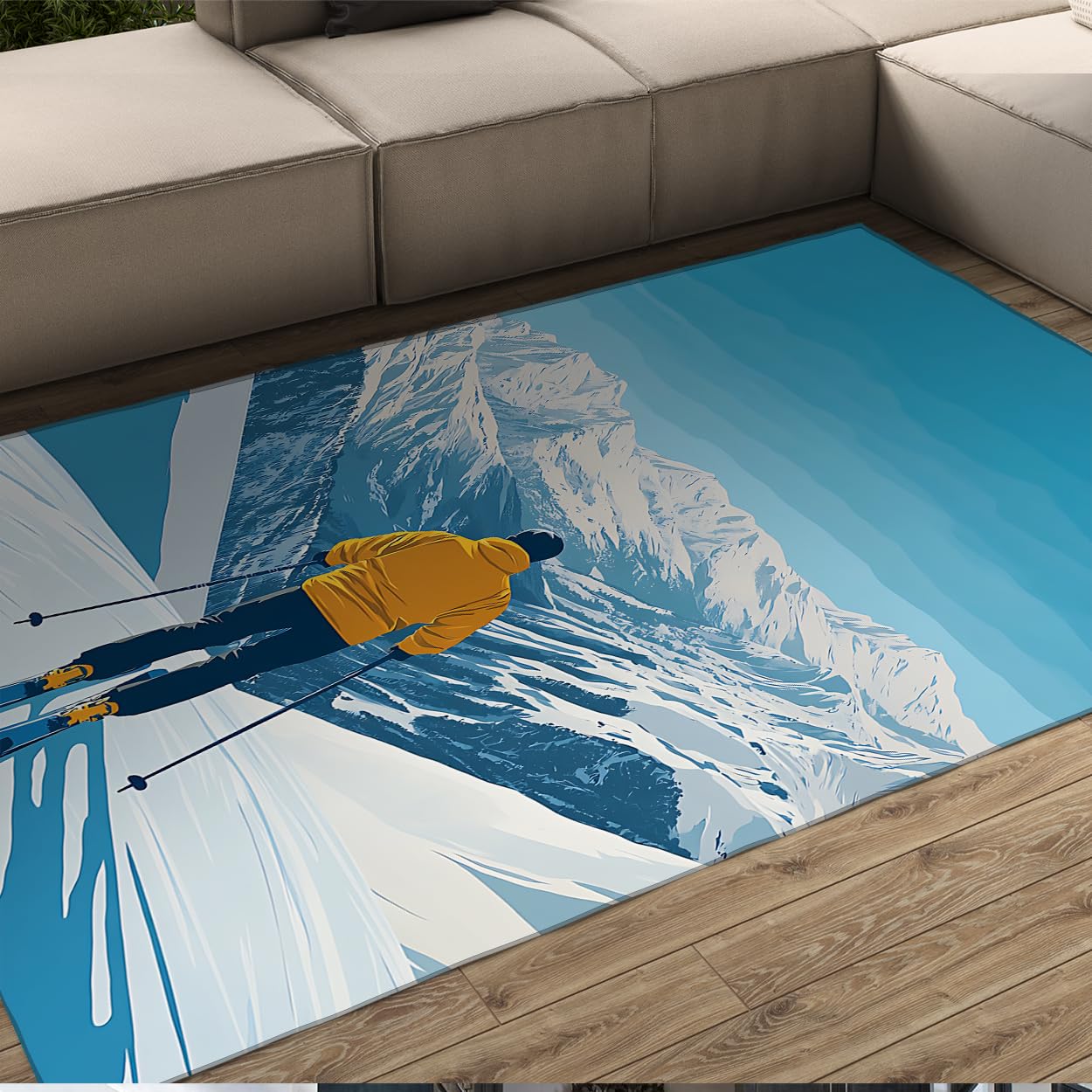 Tapis de ski moderne paysage neige et tapis sports d'hiver lavable