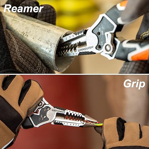 Miniatura 10 de VANQUISH Pelacables multifuncional 8 en 1, herramienta de corte de alambre (8-18 AWG sólido, 10-20 AWG trenzado), cortador de pernos, desbarbado,