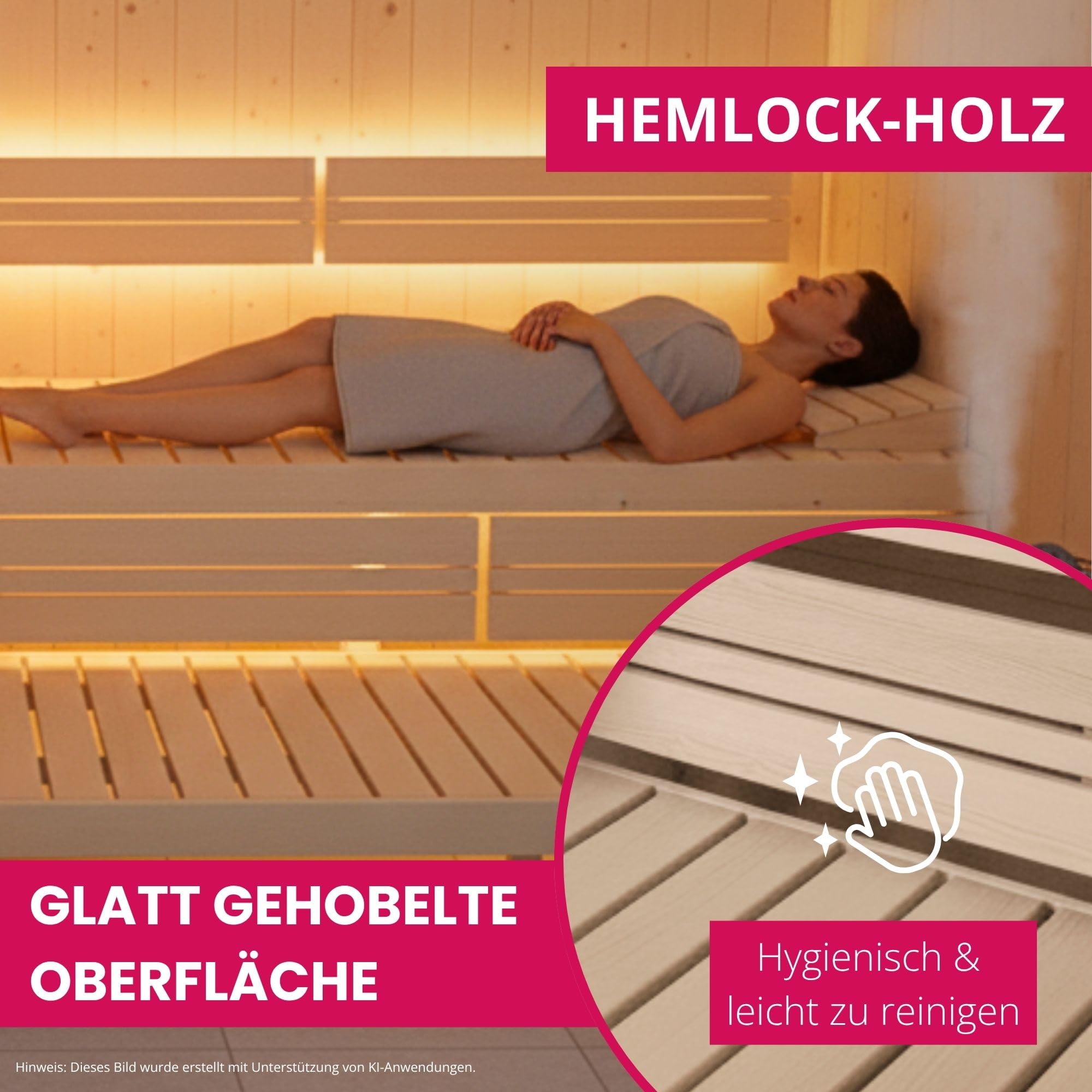 SULENO Sauna Rückenlehnen Set LARVIK, Naturbelassenes Hemlock-Holz, 85 x