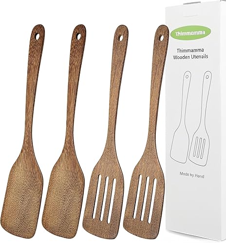 Miniatura 7 de Espátula de madera para cocinar de 12 pulgadas, espátula de madera ranurada y en ángulo, utensilios de cocina sólidos para utensilios de cocina