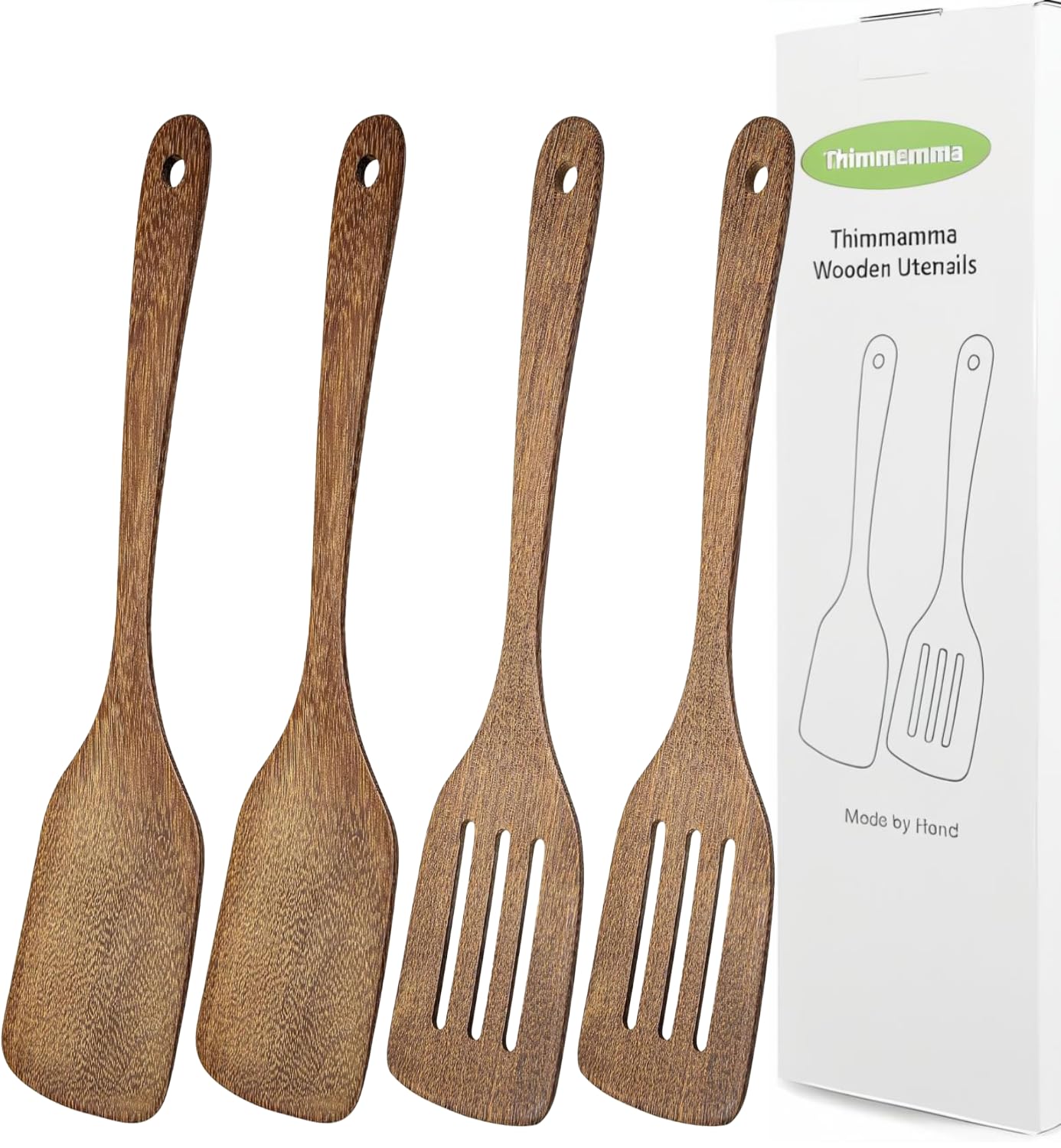 Spatule en bois pour ustensile de cuisine en lot de 4 pour poêle antiadhésive et wok