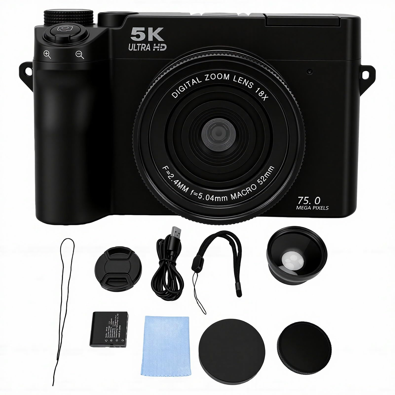 Tangxi Fotocamere Digitali retrò 5K, Zoom Digitale 18x da 75 MP, Flash