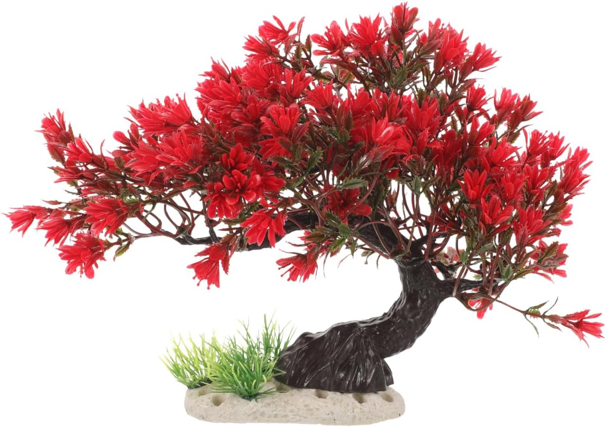 BESTOYARD Fish Tank Decor Artificial Plastic Bonsai Tree, Red Aquarium Ornament for Fish Tanks, 11.81 X 9.05 X 3.93 Inches