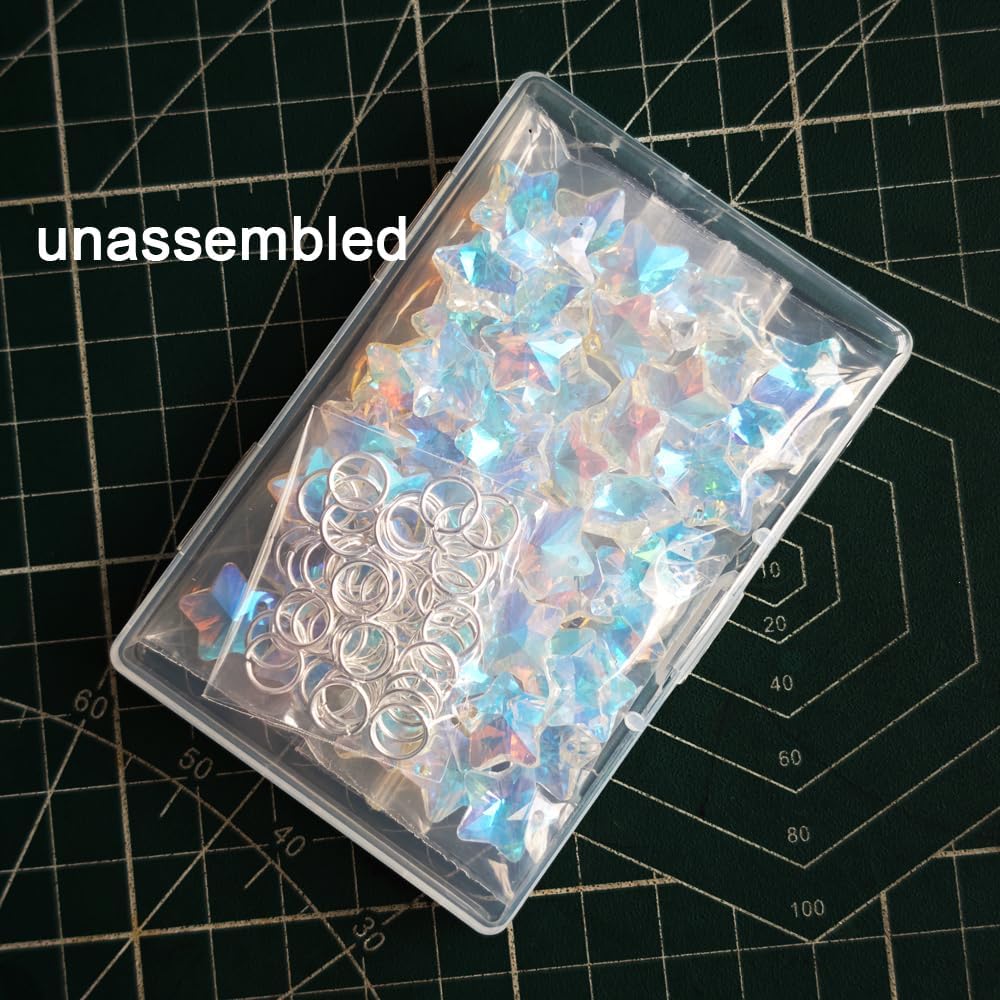 INSPIRELLE 50 Pieces Crystal Star Charms AB Finish Glass Faceted Star Pendants for Jewerly Craft Making 13x7mm