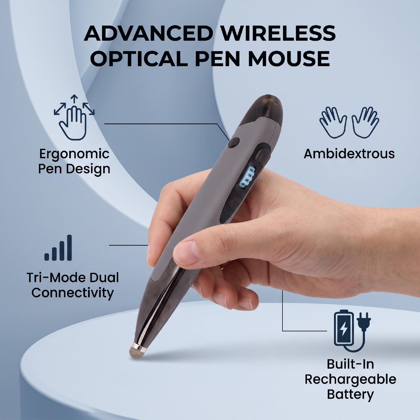 Mouse Ottico Wireless USB Bluetooth 3.0 5.0 2.4GHZ (grigio