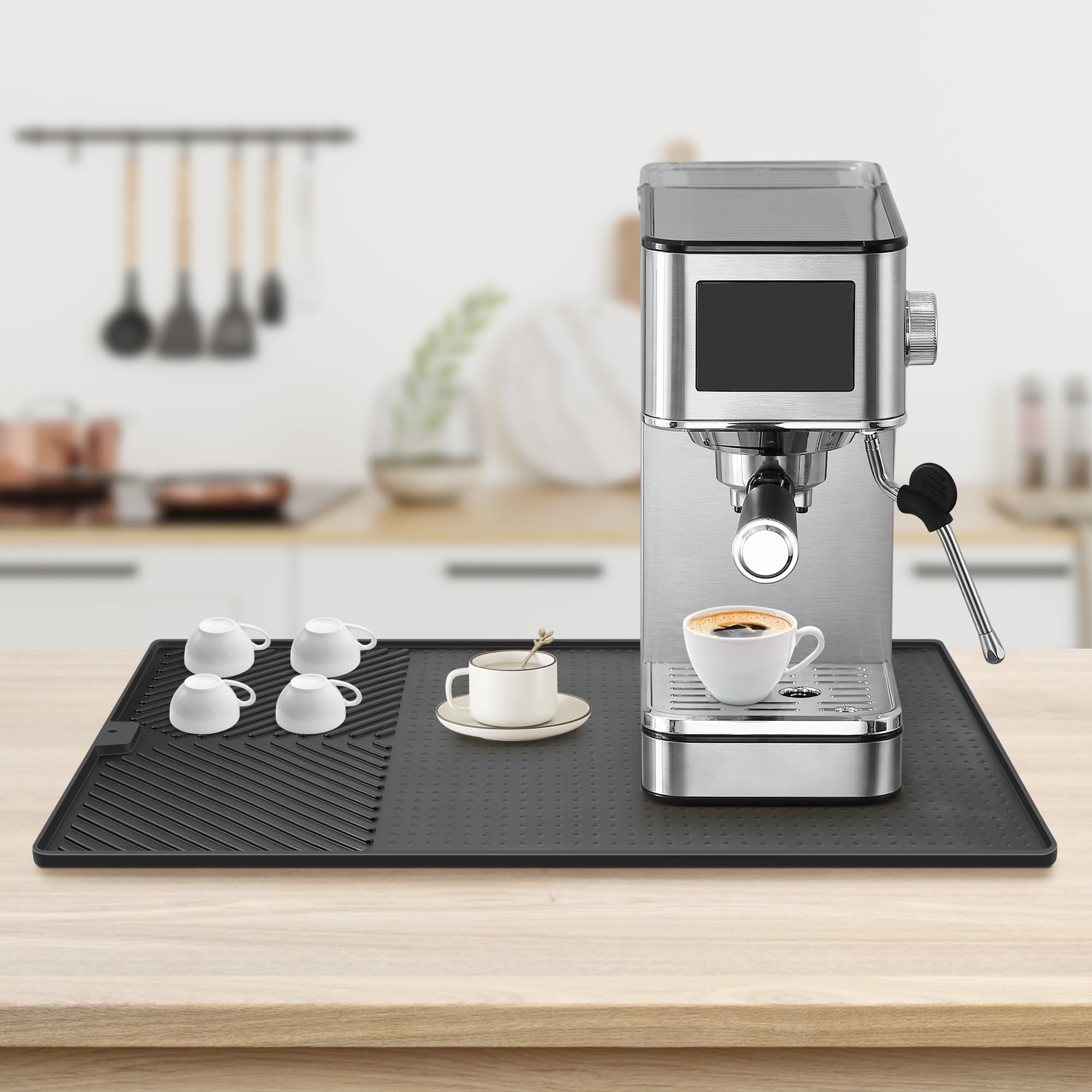 Tapis De Séchage Antidérapant Pour Machine à Café, Bar, Plan De Travail ( Noir, 30 X 50 Cm