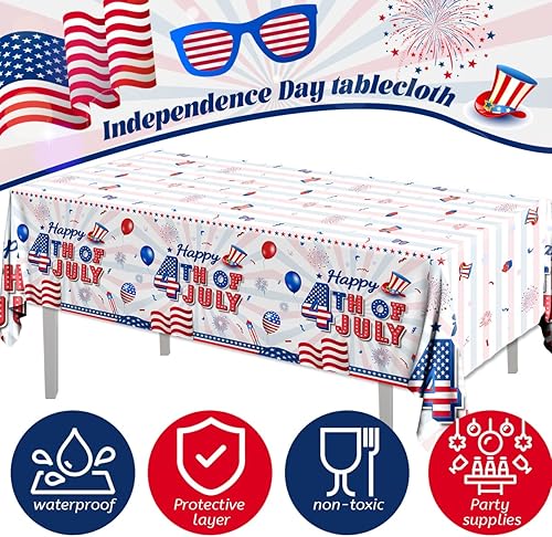 Miniatura 6 de Mantel del 4 de julio, mantel rectangular para fiesta patriótica, 3 piezas, con bandera americana, decoración para fiesta del 4 de julio, para