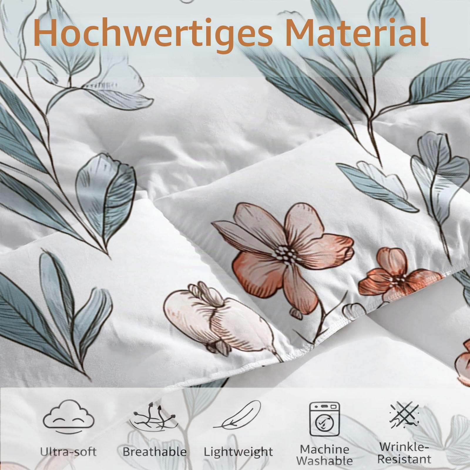 Bettdecke 135 x 200 cm 4 Jahreszeiten, Einfache Pflanzen Beeren Blumen Warm Weiche Steppdecke mit 2 Kissenbezügen, Creme Waschbare Kinder Schlafzimmer Wende Ganzjahresdecke ohne Bezug