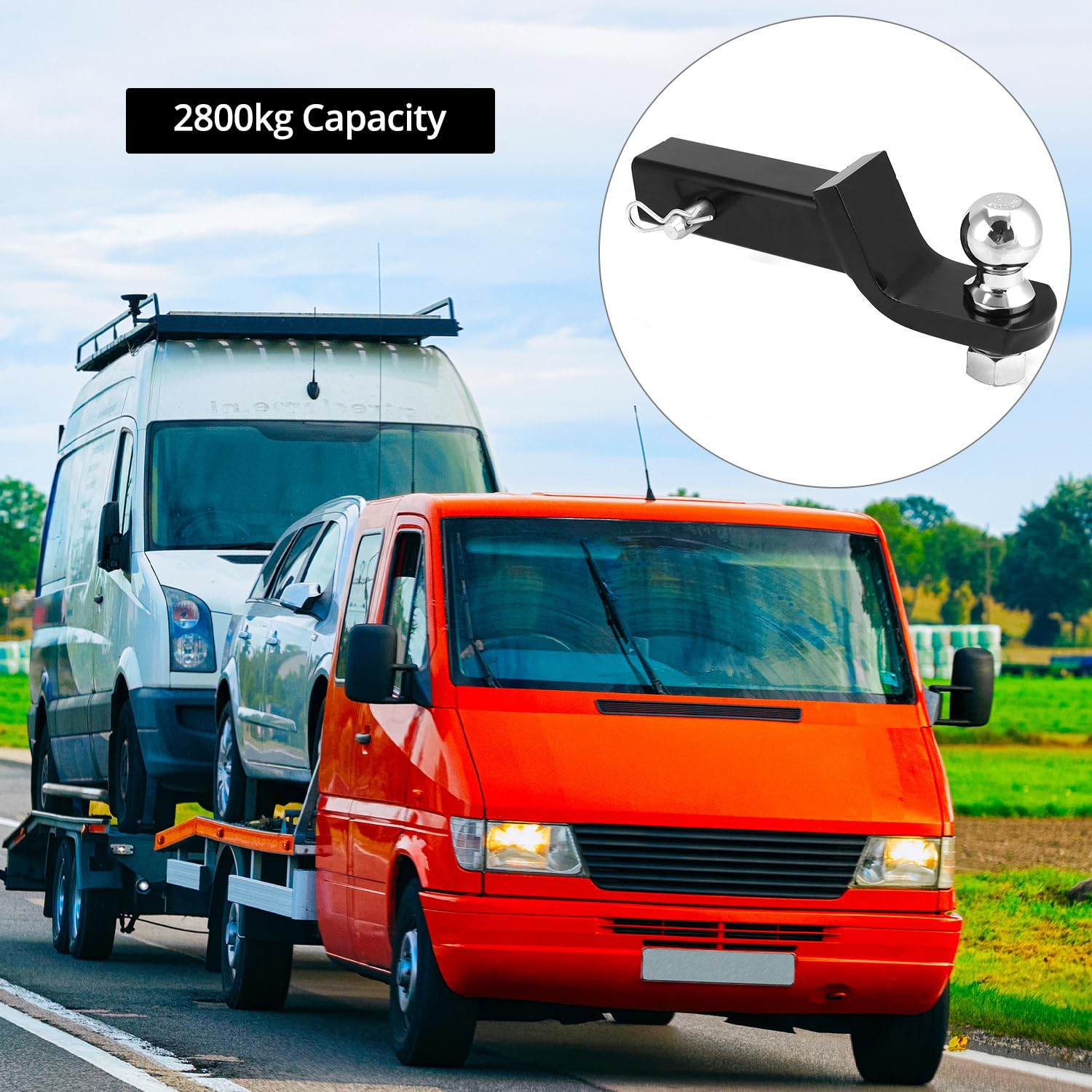 QWORK® Adaptador de Enganche de Remolque rebajado 50 mm para vehículos estadounidenses - Montaje de Bola de 50 mm - Pasador de 16 mm - Capacidad de Carga de 2800 kg