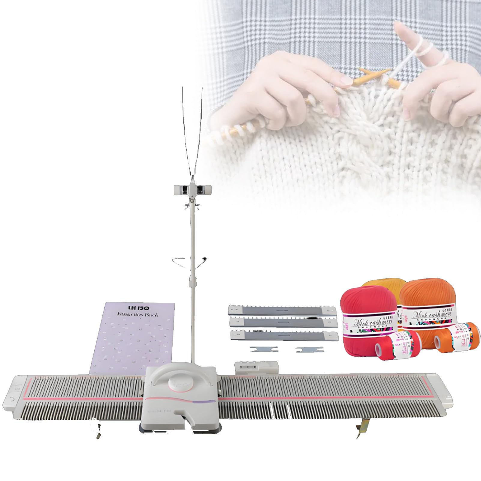LK150 Breimachine, draagbare kunststof breiset voor thuisgebruik, 6,5 mm breimachine met middelfijne steekverdeling en 150 naalden, huishoudelijke brei- en naaigereedschapset, inclusief accessoires.