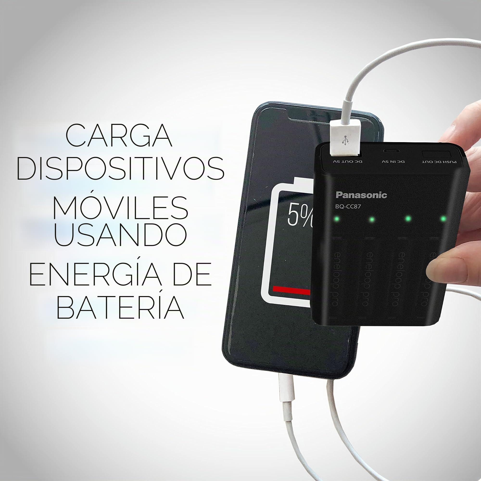 Panasonic BQ-CC87AKBBA eneloop pro Advanced Cargador de batería individual con tecnología de carga portátil, negro