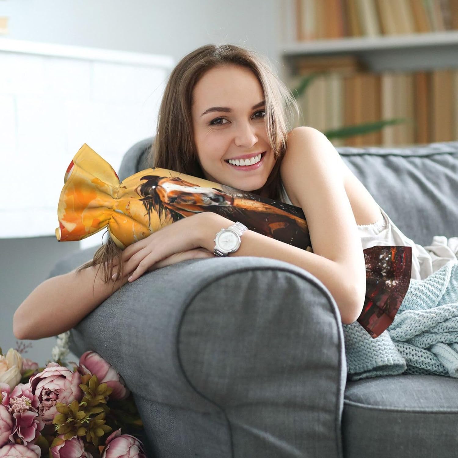 Horses Running Art Print Candy Cylindrical Comfortable Pillow Throw Pillows Home Decor Easy Maintenance