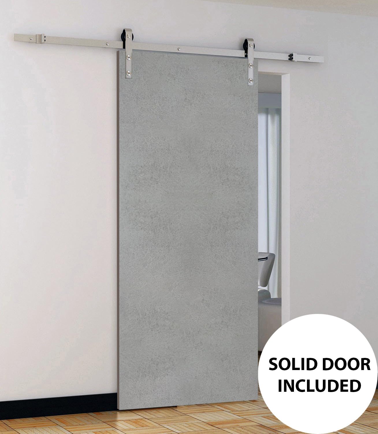 Sturdy Barn Door | Planum 0010 Concrete | Top Mount 6.6FT Rail Hangers Heavy Hardware Set | Solid Panel Interior Doors-30