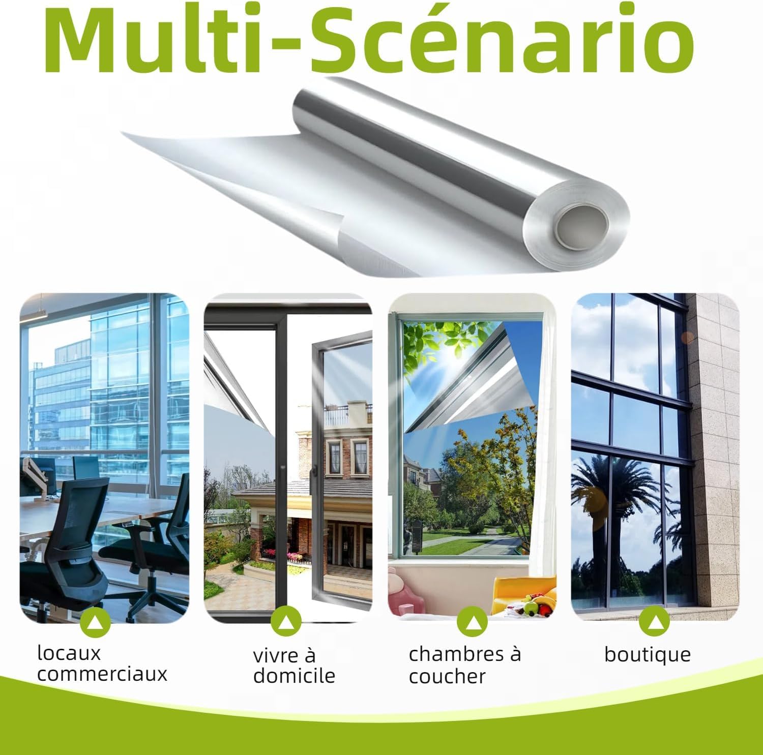 Film Miroir pour fenetre Anti Regard Anti UV avec Kit de Pose Film occultant Fenêtre Bon Effet Miroir Protection de la Vie privée pour Maison Bureau Magasin (Argenté, 90X600(cm))