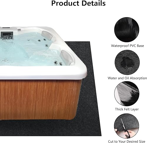 Miniatura 3 de Aboofx Tapete para bañera de hidromasaje, 80 x 80 pulgadas, tapete protector de piscina sobre el suelo, tapete protector de suelo portátil