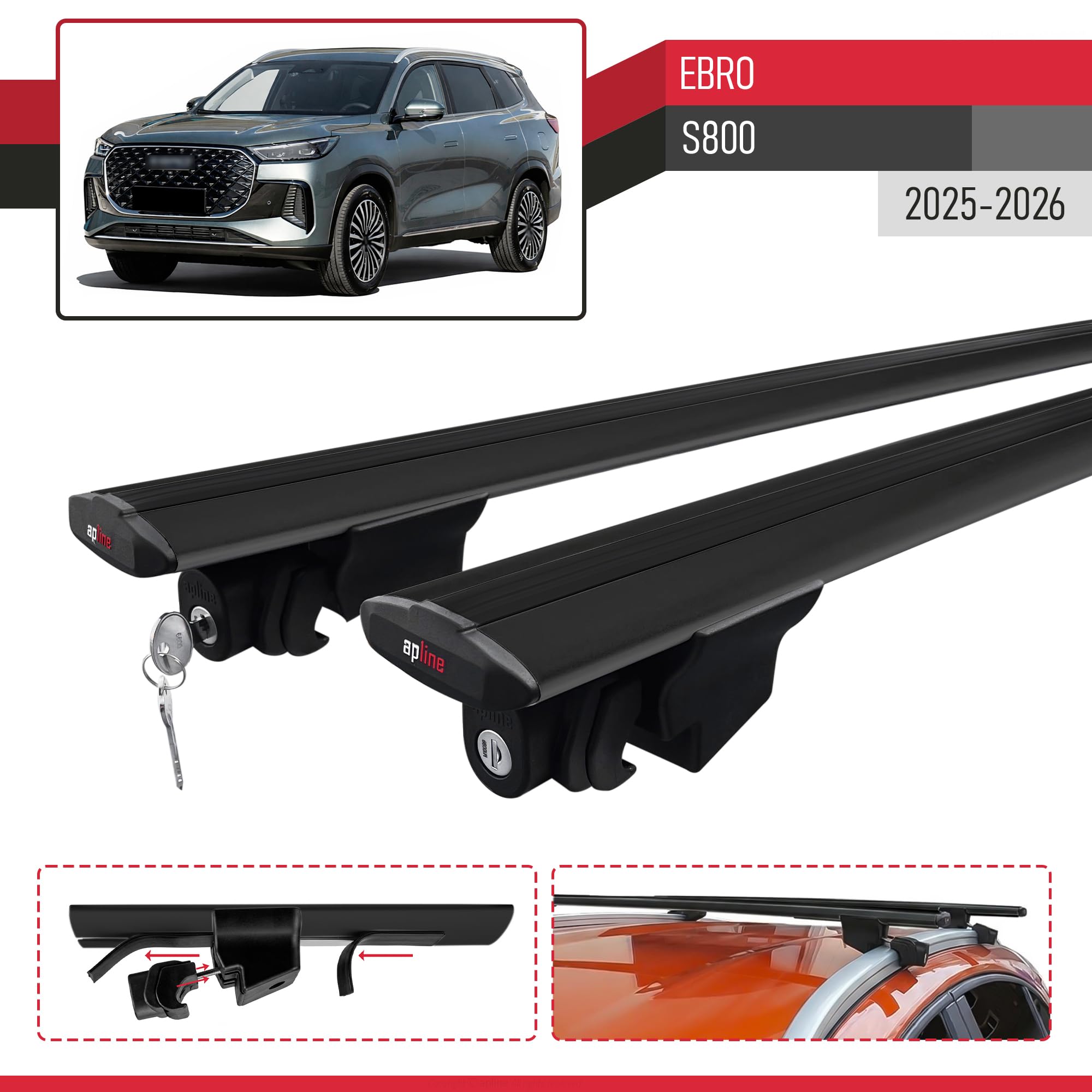 Compatible con Ebro S800 2025-2026 Modelo Hook Barra de Techo Auto Portaequipajes Barras Transversales Negro Aluminio 2 Barras
