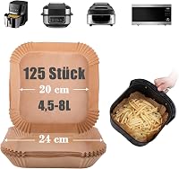 GOAUS Sütőpapír Forrólevegős Fritőzhöz 4,5-8L, 125 db Légkeveréses Sütő Papírtálka 20-24 cm Ninja Cosori Tefal Philips XL XXL 1