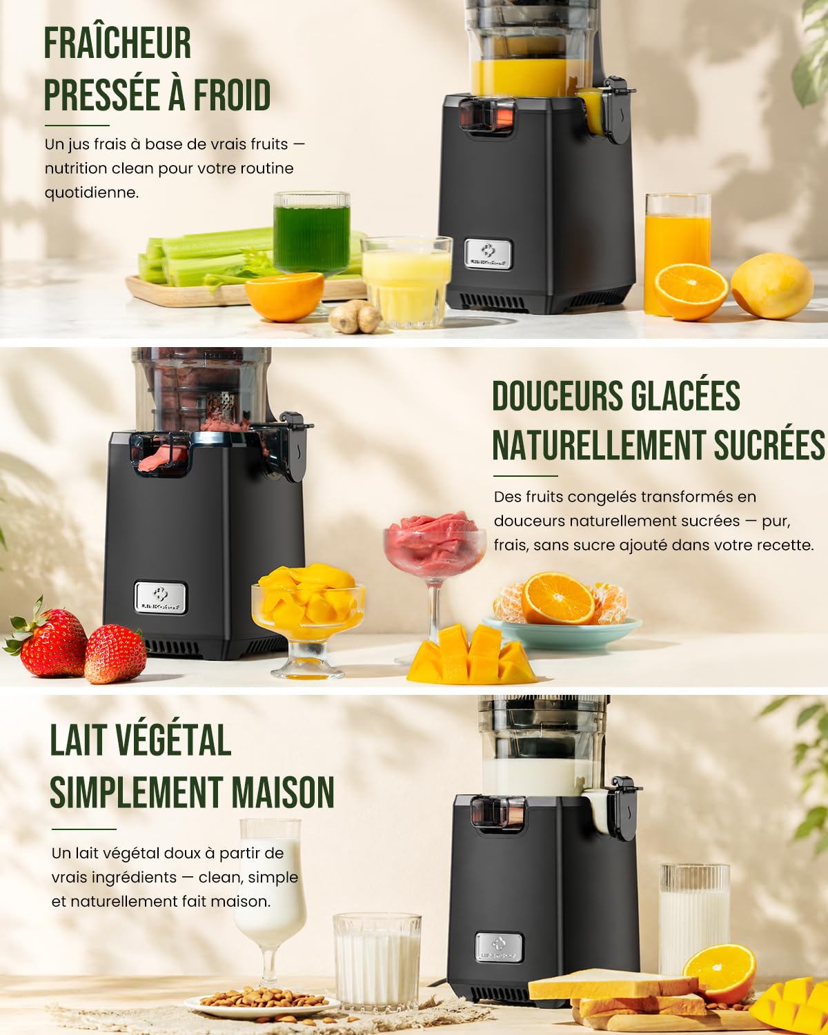LINKChef Extracteur de Jus de Fruits et Légumes, 250 W Juicer Machine avec Goulotte Large 13 cm, Slow Juicer Sans BPA, Facile à Nettoyer, 1,8 L, Recettes de Jus Incluses
