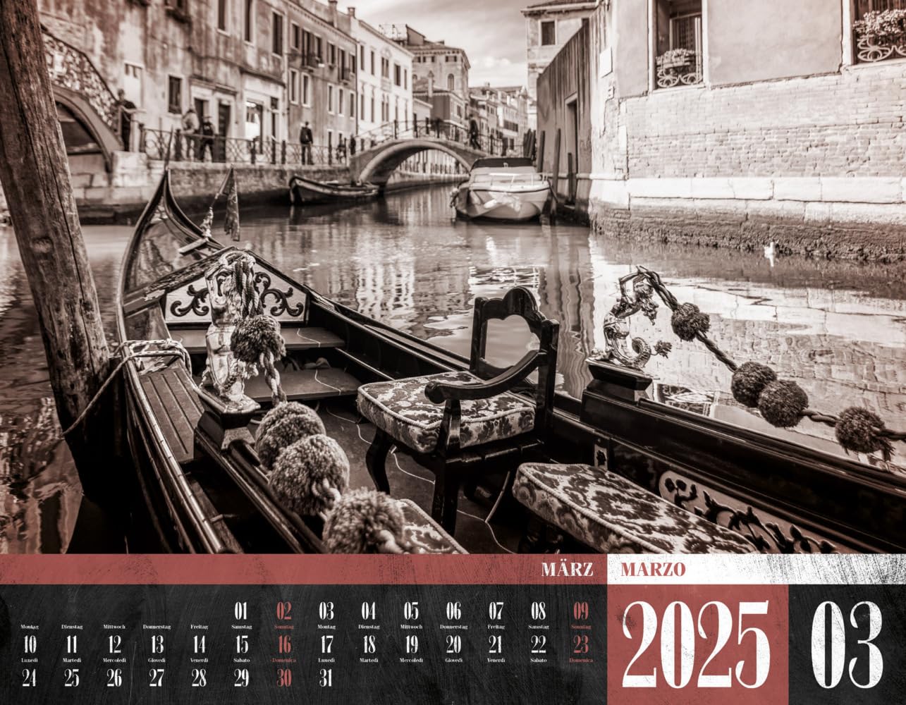 La Dolce Vita - Italienische Lebensart Kalender 2025, Wandkalender in Schwarz-Weiß / Sepia im Querformat (54x42 cm) - Lifestyle-Kalender - Vintage