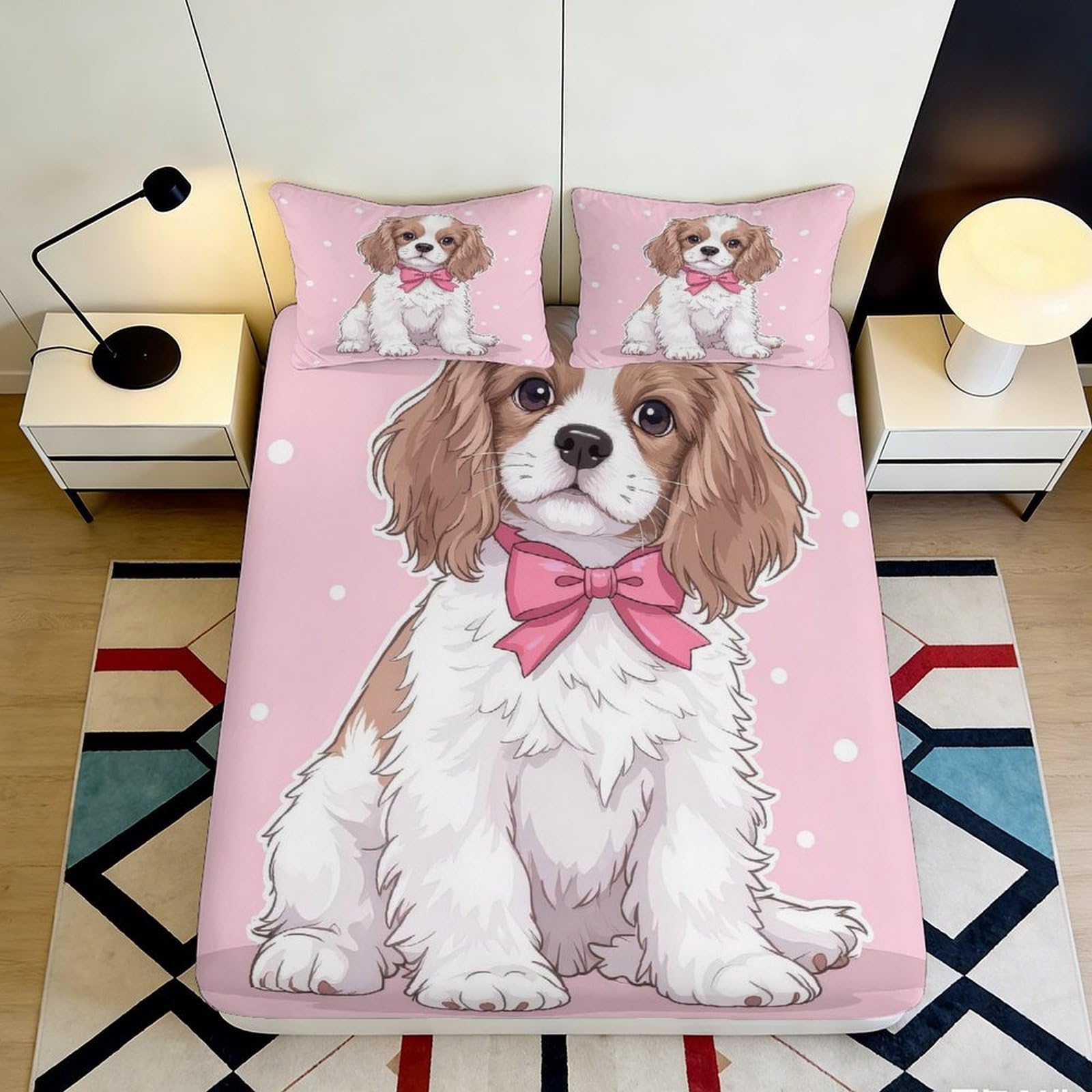 Pnayamiorkfel Style-7 3D Printed Pink Puppy Bow Fitted Sheet Microfiber Soft Decorative Dog Bed Cover For Bedroom Guest Room Dorm Decor 90X200x25cm