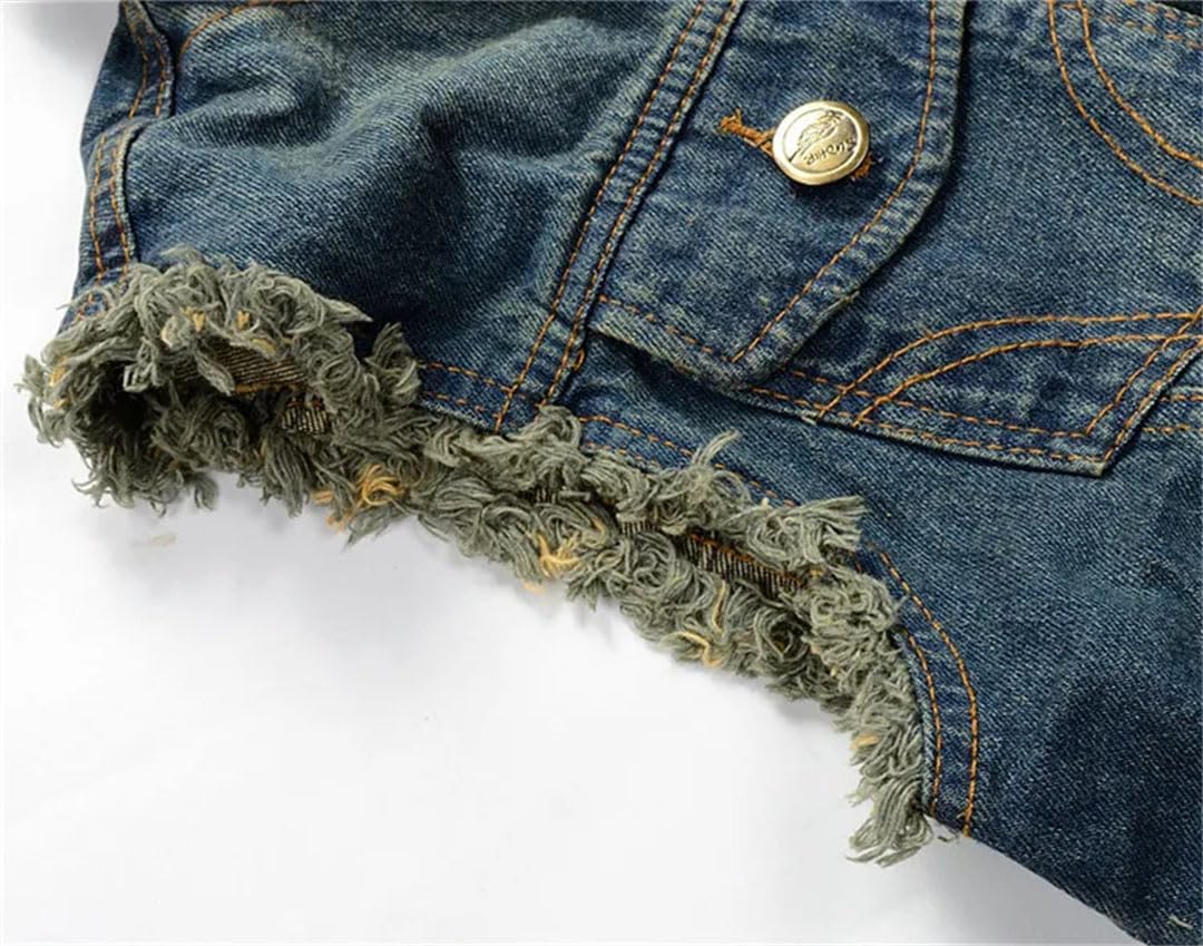 Gilet da uomo in denim strappato top jeans lavato gilet uomo retrò cowboy hip hop senza maniche giacca