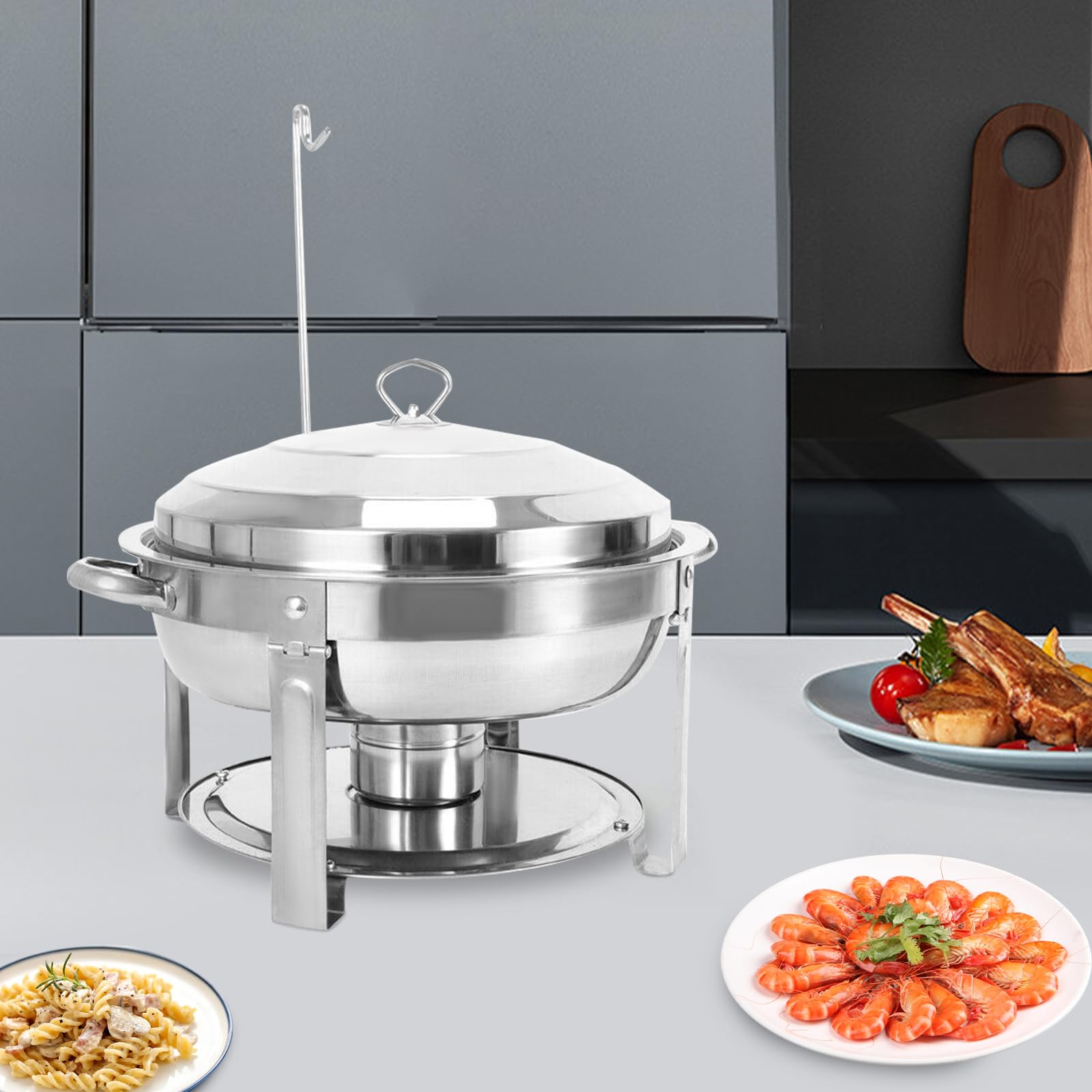 Chafing Dish - Pentola riscaldata a buffet da 7,5 l, riscaldatore piatto per credenze riscaldate tondi contenitori in acciaio inossidabile con coperchio e maniglia, per hotel, buffet
