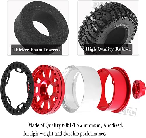 Miniatura 11 de Rc Llantas y neumáticos de 2.2 pulgadas para 1/10 SCX10 SCX10 II 90046 SCX10 III AXI03007 TRX4 TRX6 D90 VS4-10 Gen8 MST CFX, RC Crawler Car 4 piezas