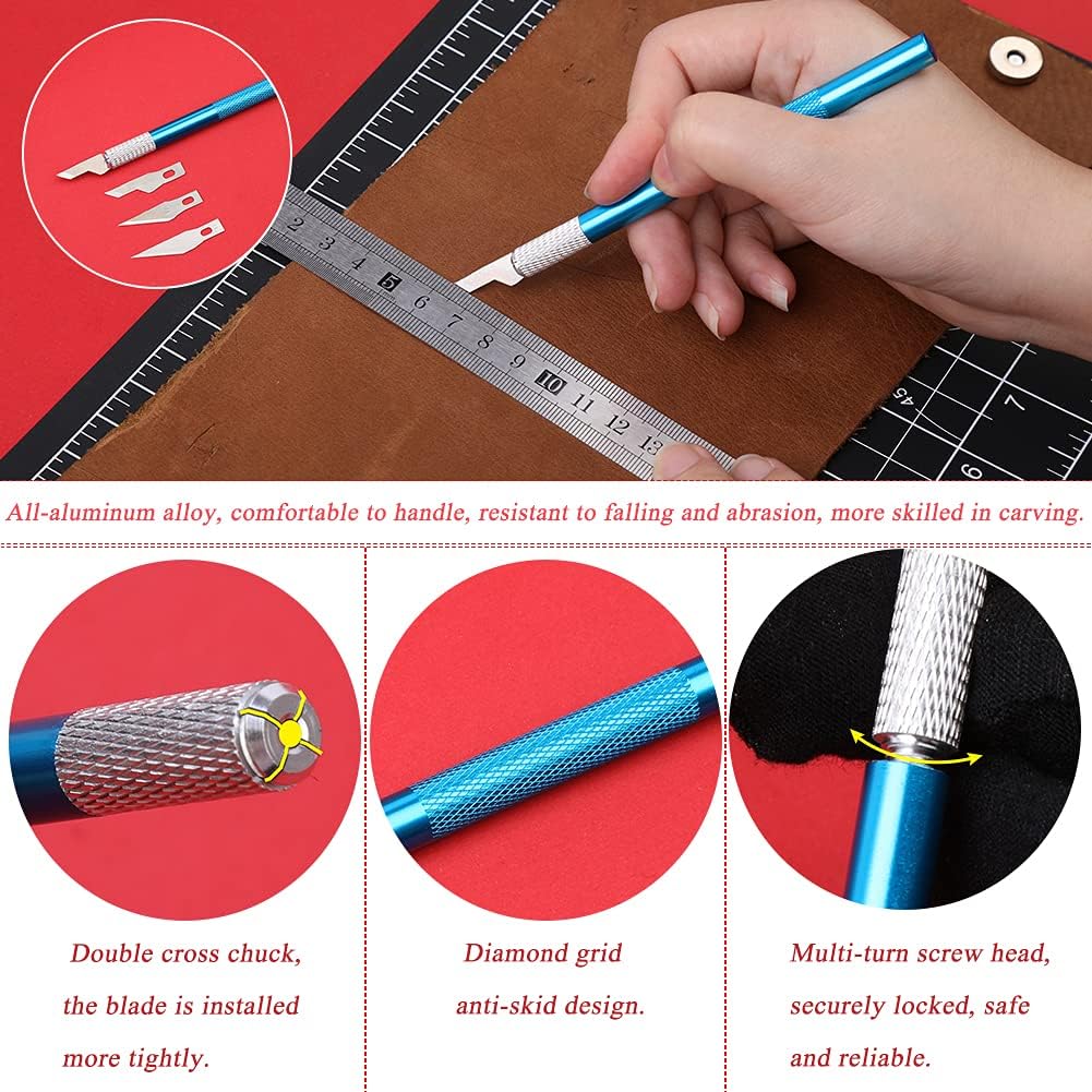 Mayboos 33 Pcs Metal Leather Skiver Sets, Leather Working Tools with 28 Pcs Replacement Skiver Blade, Leather Cutting Tool, Leather Strap Cutter Working Tool for Leather Craft DIY, Leather Making