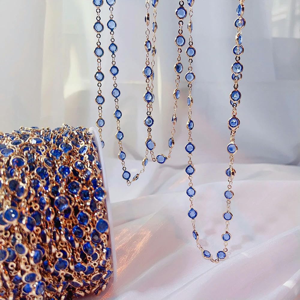 WanMing 1Meter 6mm Colorful Crystal Beads Beaded Chain Glass Bead Necklace Chain Findings for DIY Bracelet Jewelry Making Supplies