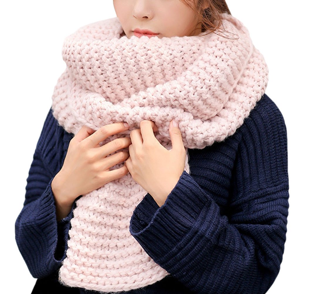 Deley Women's Pink Unisex Couple Chunky Cable Woollen Knit Warm Thick Infinity Circle Scarf Large Reversible Scarves Long Wraps Shawl Gifts