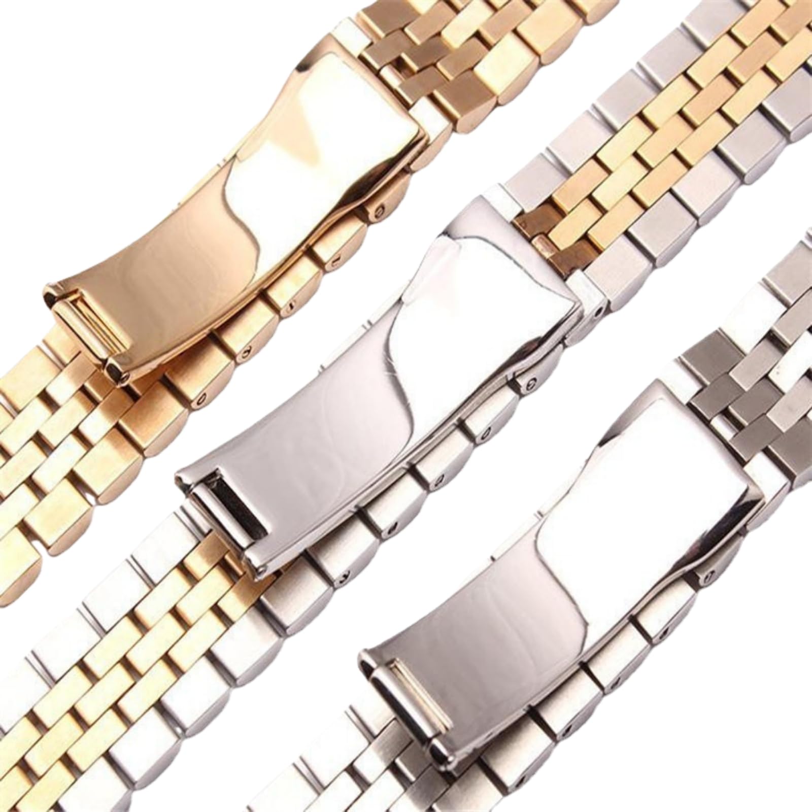 Cinturino Ricambio Orologio Maglie Semicilindriche Piene Fibbia Scomparsa Estremità Curve Donna Uomo - Argento 21MM