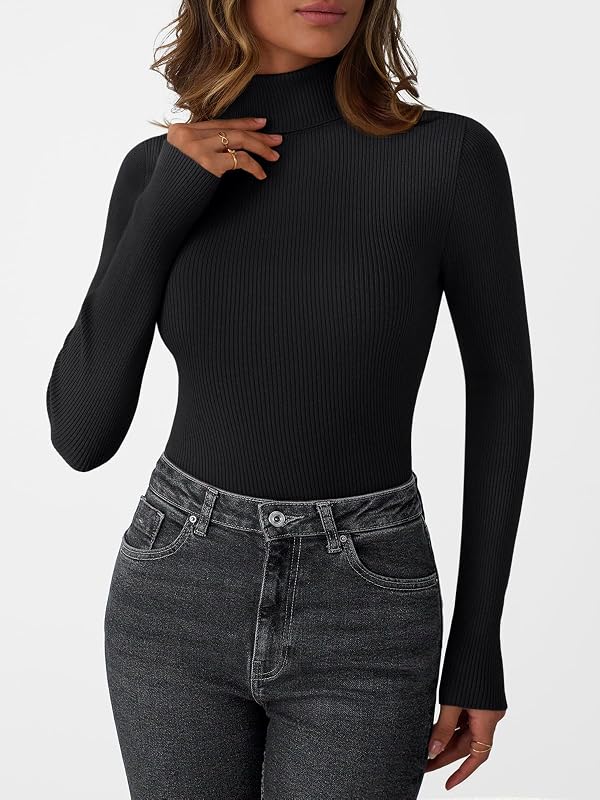 LILLUSORY Womens Turtleneck Ribbed Sweaters Pullover Tops Long Sleeve Winter Clothes 2025 Black M by LILLUSORY - Used condition - Image 3