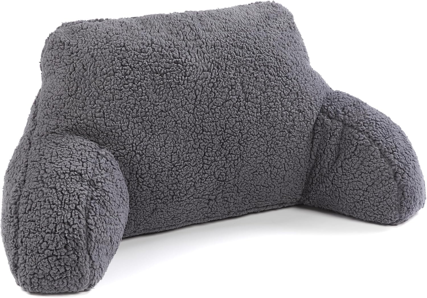 Downland Charcoal Huggleland Reading Pillow With Arms - Soft Teddy Fleece Cuddle Cushion For Adults, Backrest Support Pillow For Bed, Chair & Armchair Reading Cushion (Charcoal) - 45H X 39D X 89W Cm