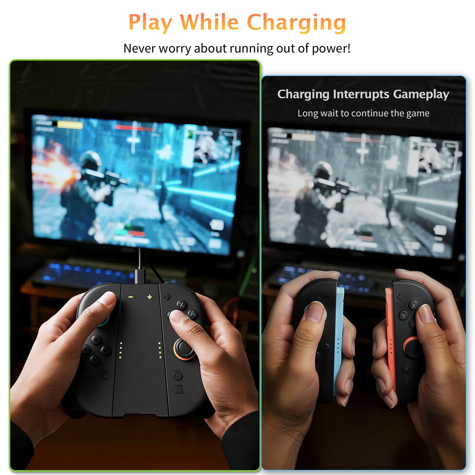 COOWPS 3-In-1 Ladegriff Und Dock für Nintendo Switch 2 Joy-Con (2025) – Mit Ergonomischem Komfort-Griff, Starker Magnetkraft, Schnelllade-Dock, 9 RGB-Licht-Modi & USB-C-Kabel