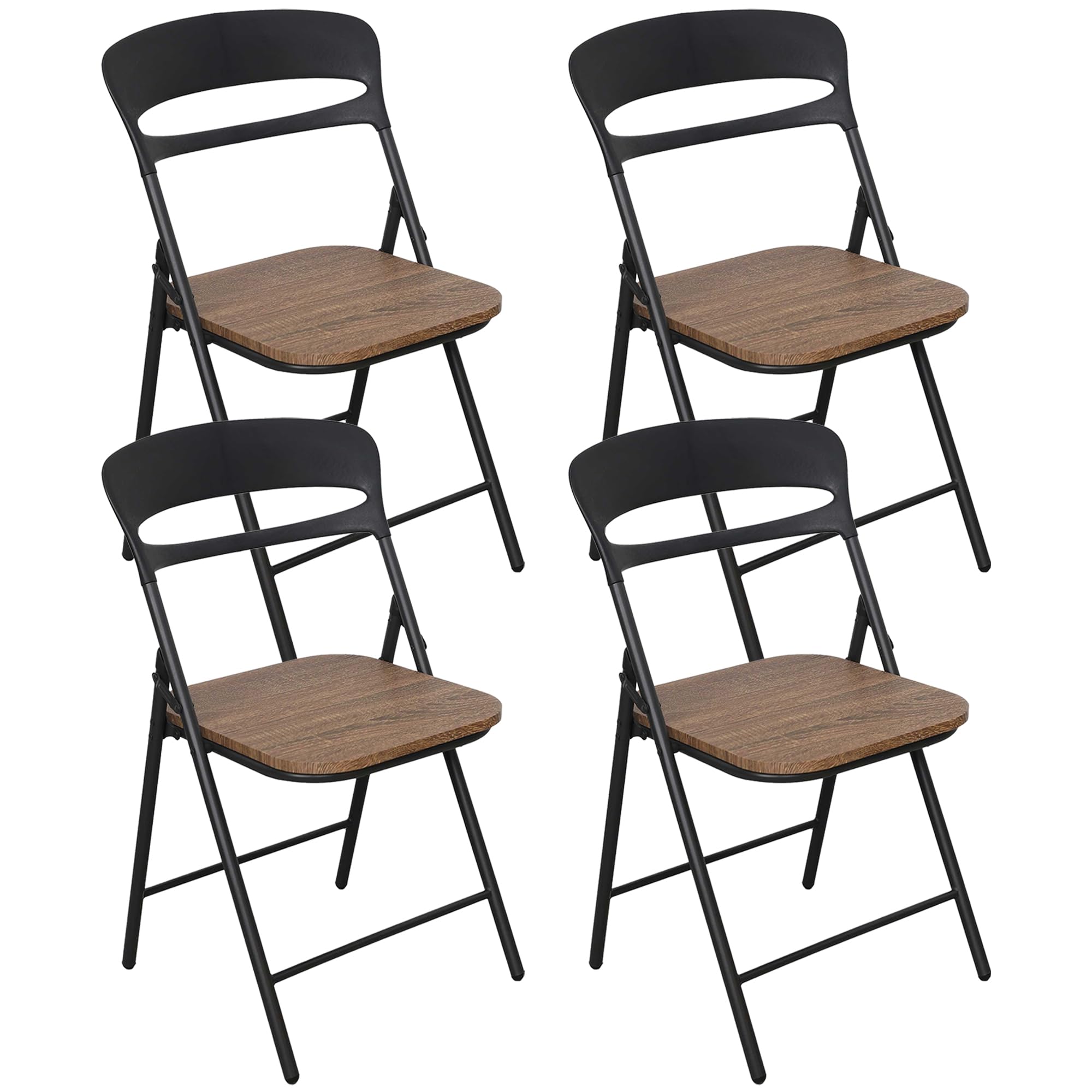IlGruppone Set di 4 Sedie Pieghevoli Moderne Struttura in Metallo Verniciato a Polvere, Seduta in Legno e Schienale in Polipropilene Eleganti, Resistenti e Confortevoli,Portata 120 kg - Marrone