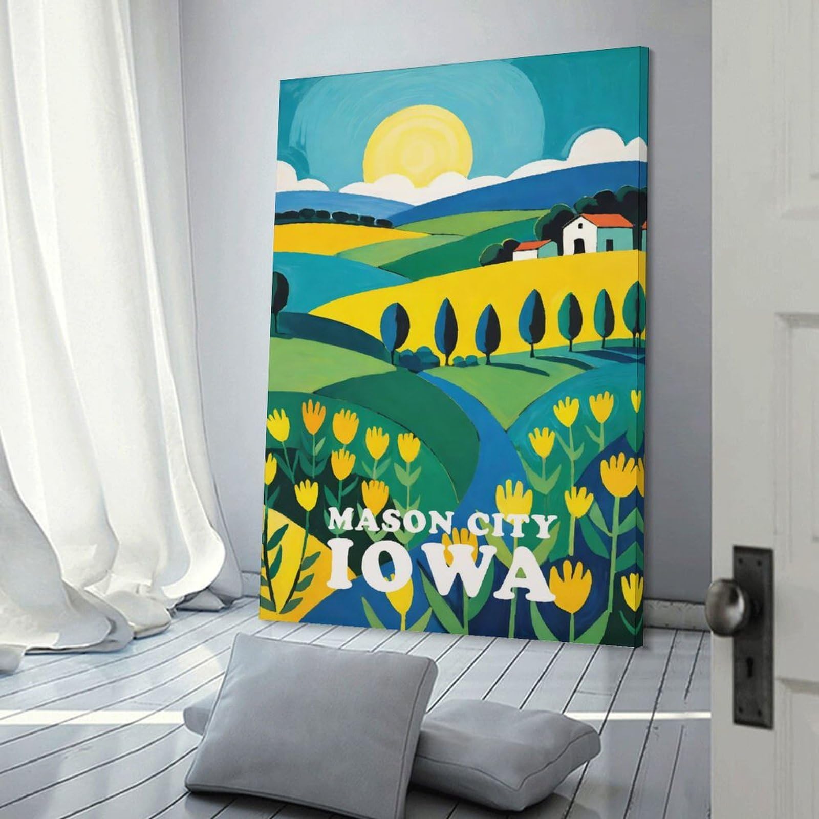 Junmoney Frame-Style-10 Mason City Iowa Sunrise Canvas Wall Decor, 12X18inch(30X45cm), For Wall Displays, Bedrooms Or Room Updates, Wall Decor Suited To Curated Displays