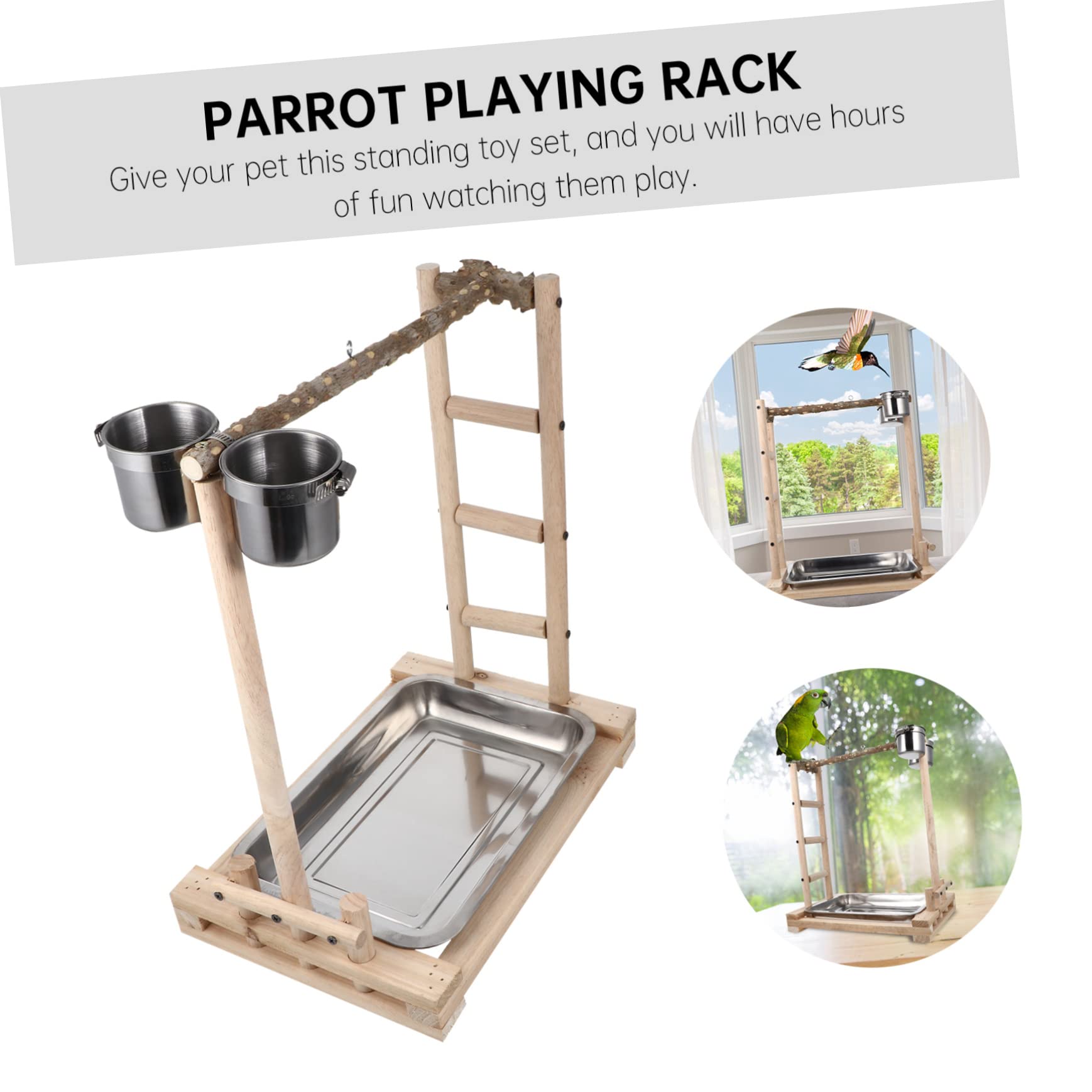 BESPORTBLE Stainless Steel Bird Food Box for Parrot Playground Wooden Ladder Climbing Toy Parrot Accessories