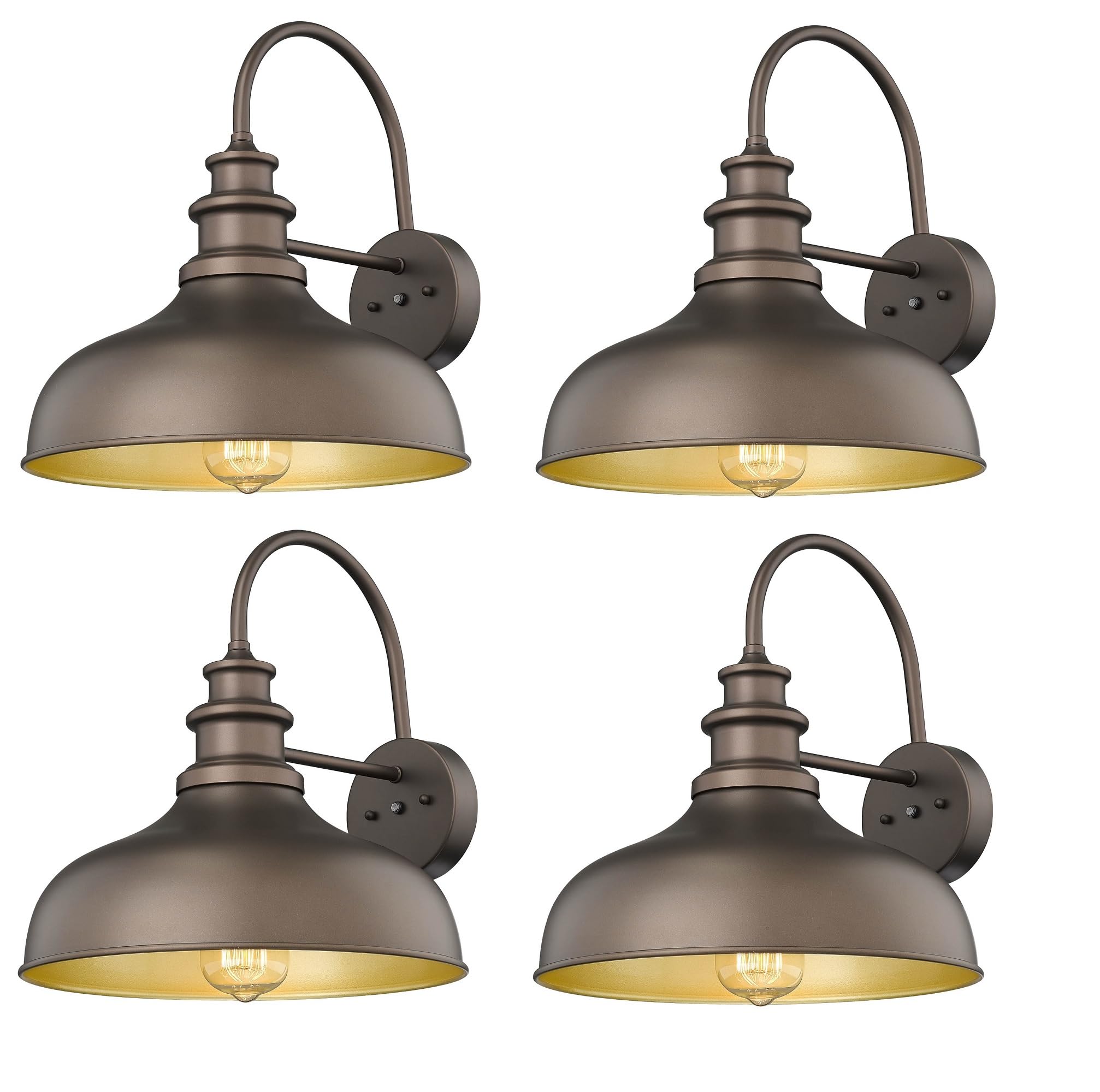 Bestshared Farmhouse Gooseneck Barn Lights Dusk to Dawn Medium Outdoor Wall Lights Outdoor Wall Lantern Wall Mount Outdoor Lighting Fixture (4 Pack, Oil Rubbed Bronze + Gold)