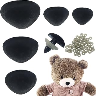 Aoserge 100pcs Flocking Noses with Locking Washers for DIY Plush Crafts, 5 Sizes Plastic Nose Accessories forAdult Craft Projects (Black)