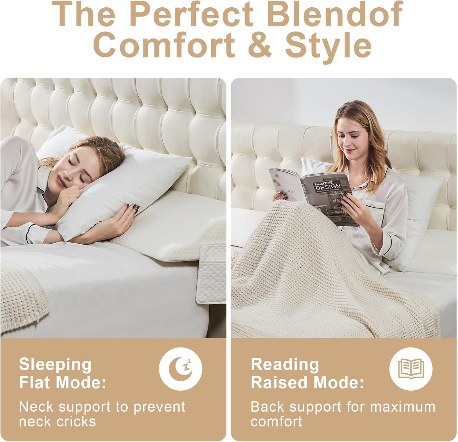 Yojoker Full Size Bed Wedge Pillow for Headboard Gap, Wedge Pillow Headboard with Side Pockets and Wave Contour, High-Density Foam Bed Gap Filler (0-6"), 55x10x6 Inch, White