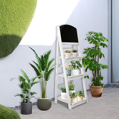 Miniatura 8 de Acehome Estantería de escalera de 3 niveles con pizarra estantería de oficina en casa estante de escalera industrial estante organizador de