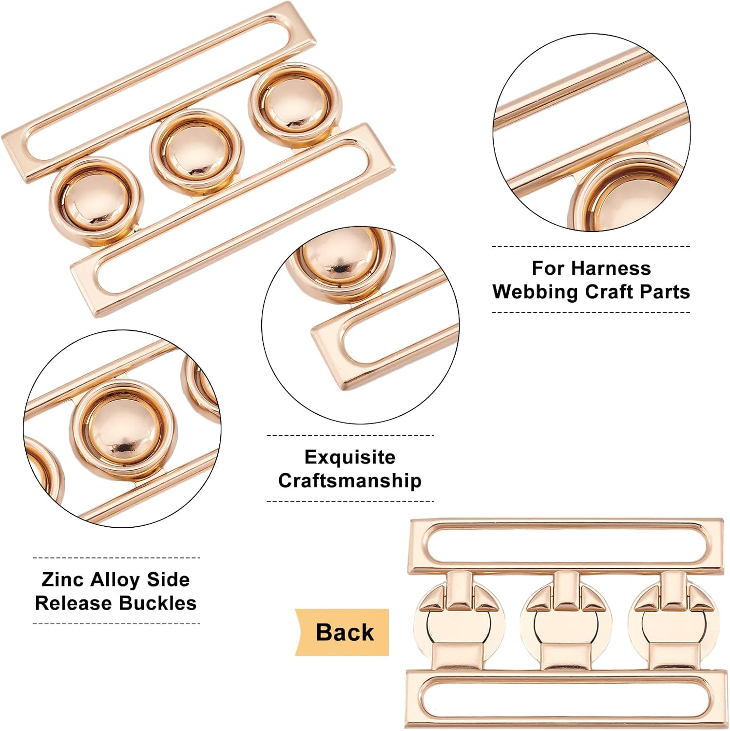 BENECREAT 3 Set 3 Colors Wide Waist Belt Eye Buckle, 2.7x1.2 Metal Hook Buckle Fastening Belt Accessories for DIY Waist Belt Hand Sewing Dress Belt Making - Image 4